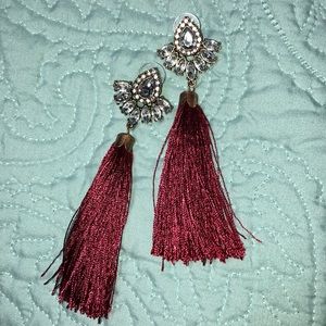 Burgundy tassel earrings